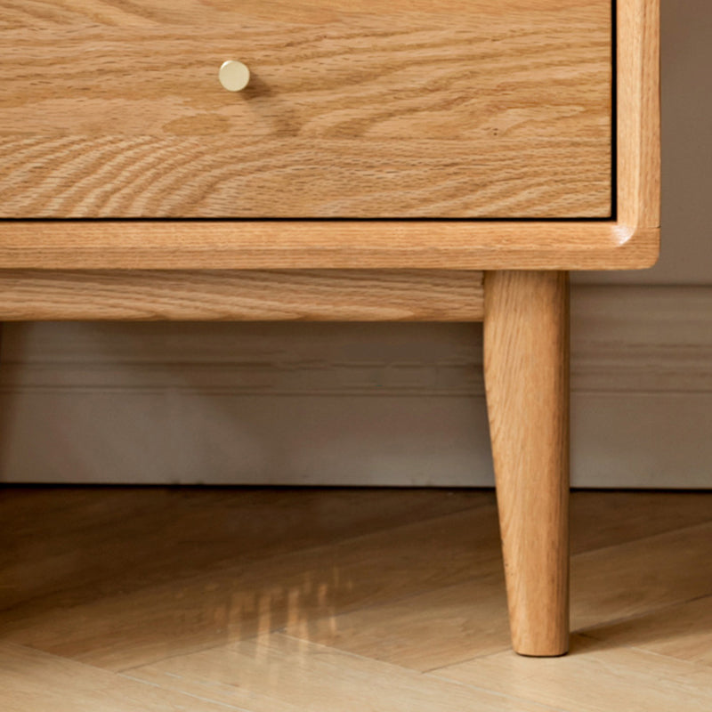 Modern Minimalist Rectangular Solid Wood Nightstand 4-Leg 2-Drawer For Bedroom