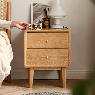 Modern Minimalist Rectangular Solid Wood Nightstand 4-Leg 2-Drawer For Bedroom