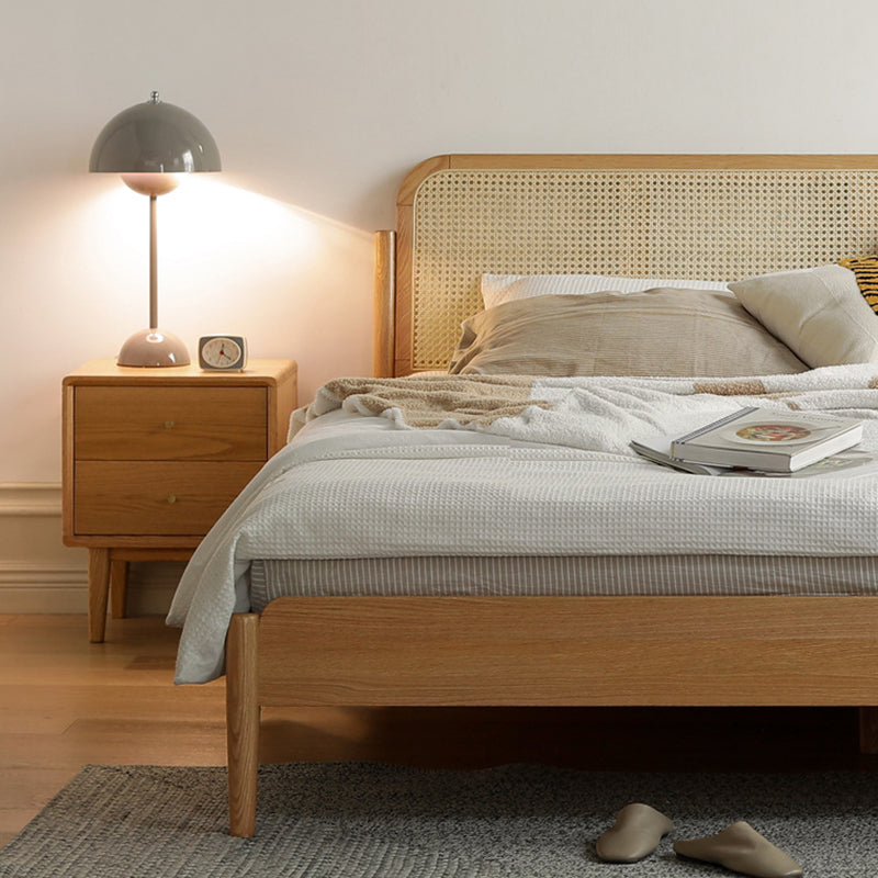 Modern Minimalist Rectangular Solid Wood Nightstand 4-Leg 2-Drawer For Bedroom