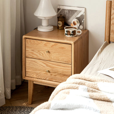 Modern Minimalist Rectangular Solid Wood Nightstand 4-Leg 2-Drawer For Bedroom