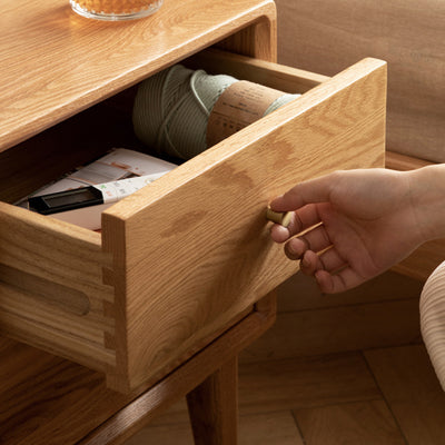 Modern Minimalist Rectangular Solid Wood Nightstand 4-Leg 2-Drawer For Bedroom