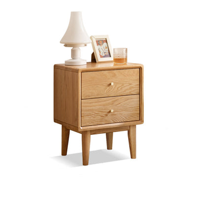 Modern Minimalist Rectangular Solid Wood Nightstand 4-Leg 2-Drawer For Bedroom