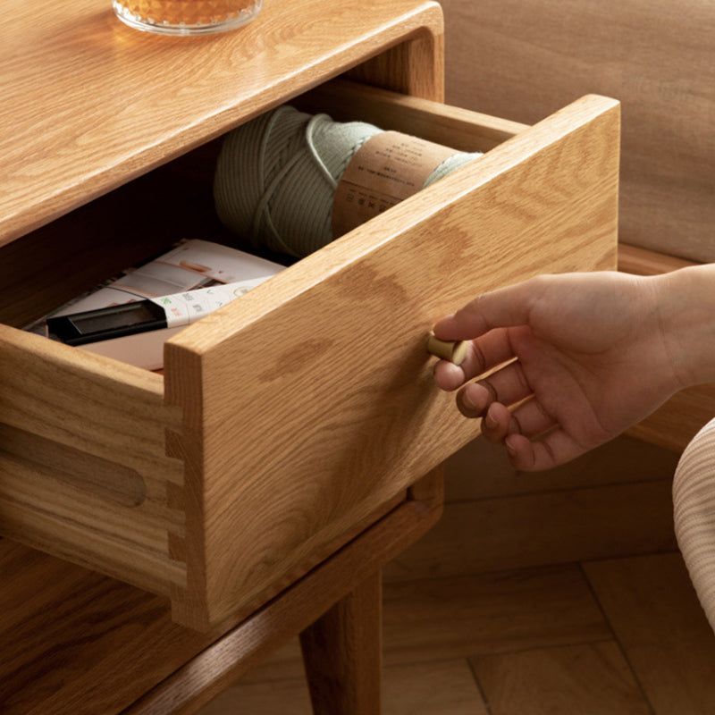 Modern Minimalist Rectangular Solid Wood Nightstand 4-Leg 2-Drawer For Bedroom