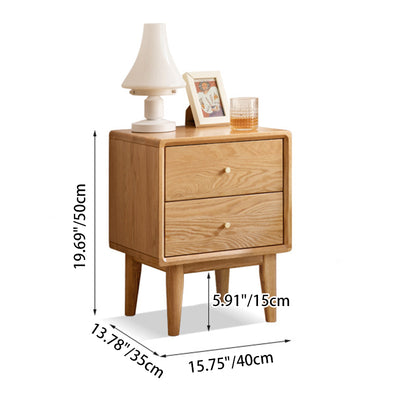 Modern Minimalist Rectangular Solid Wood Nightstand 4-Leg 2-Drawer For Bedroom