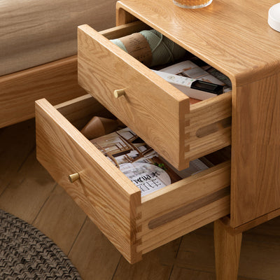 Modern Minimalist Rectangular Solid Wood Nightstand 4-Leg 2-Drawer For Bedroom