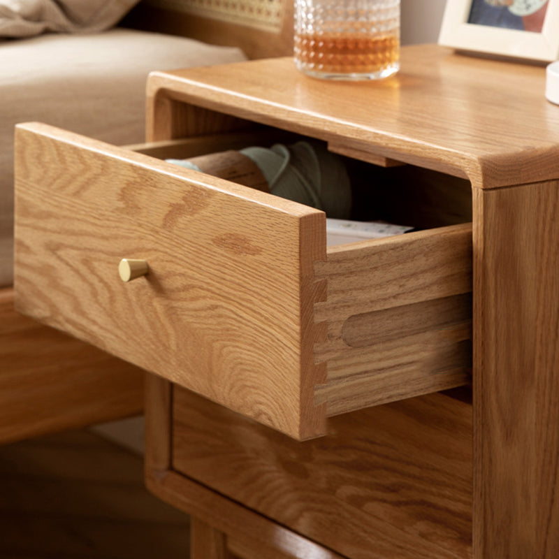 Modern Minimalist Rectangular Solid Wood Nightstand 4-Leg 2-Drawer For Bedroom