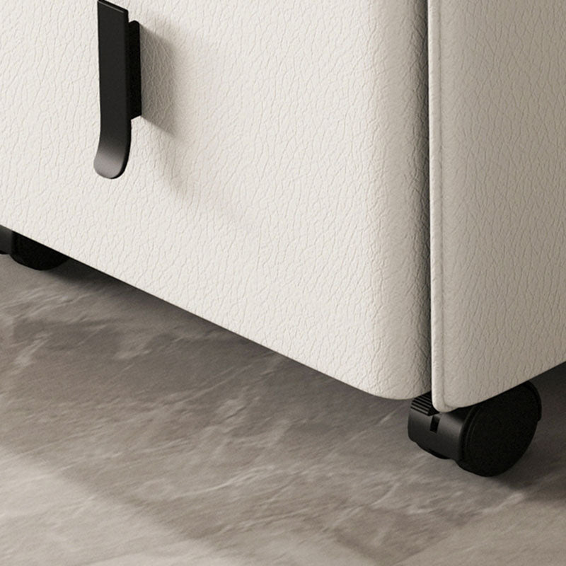 Modern Minimalist Rectangular Plywood Cat-Scratch Resistant Leather Stone Slab Solid Wood End Table 2-Drawer Movable For Living Room