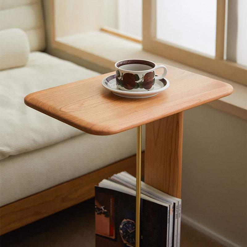 Modern Minimalist Rectangular Solid Wood End Table 2-Tier For Living Room