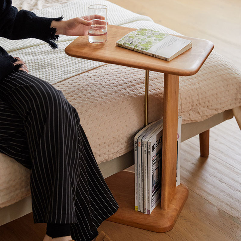 Modern Minimalist Rectangular Solid Wood End Table 2-Tier For Living Room