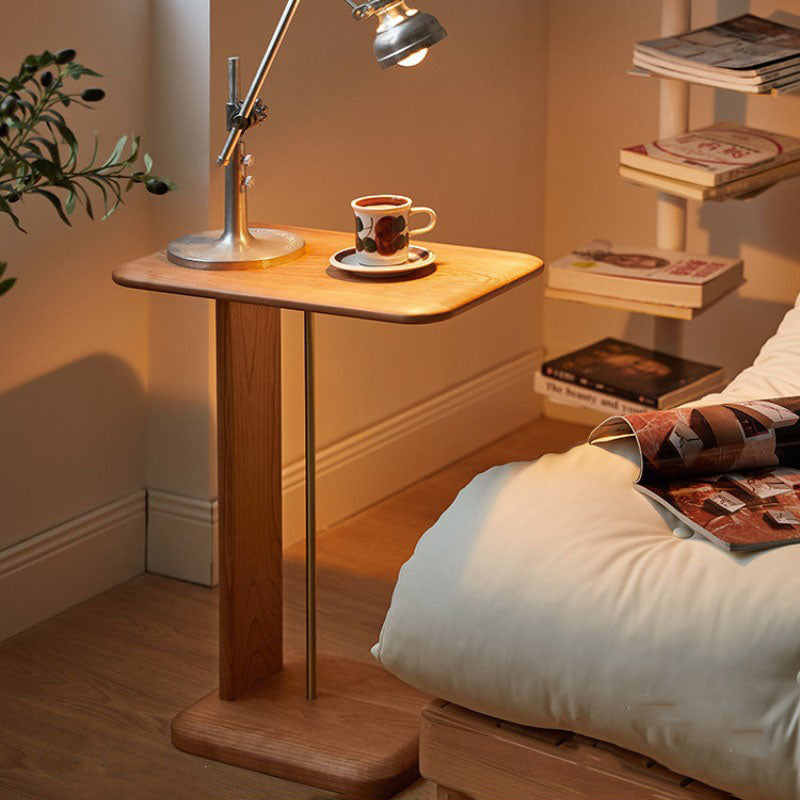 Modern Minimalist Rectangular Solid Wood End Table 2-Tier For Living Room