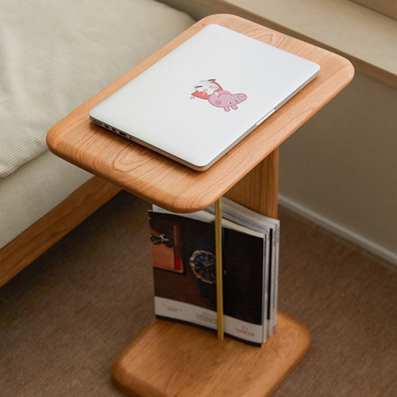 Modern Minimalist Rectangular Solid Wood End Table 2-Tier For Living Room