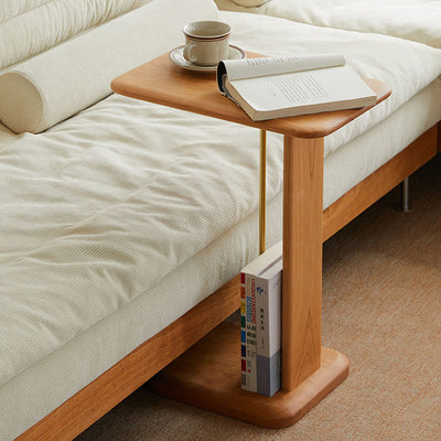 Modern Minimalist Rectangular Solid Wood End Table 2-Tier For Living Room
