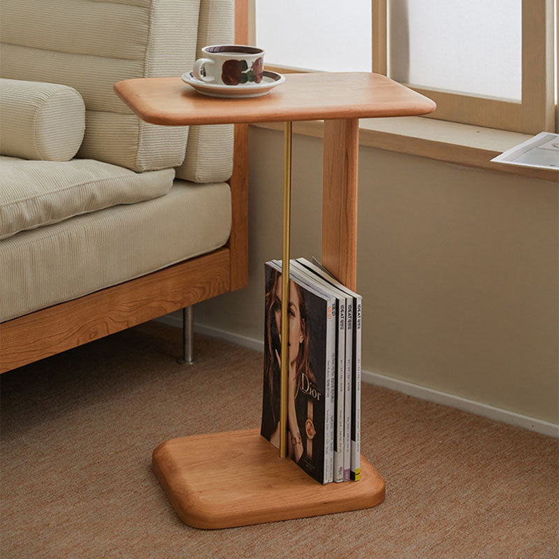 Modern Minimalist Rectangular Solid Wood End Table 2-Tier For Living Room