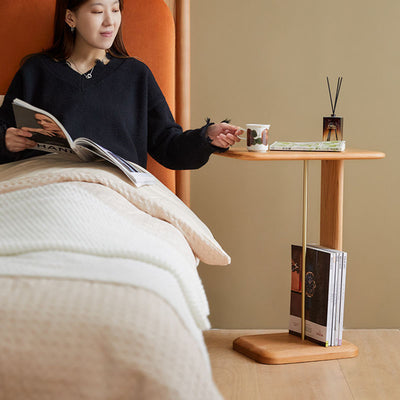 Modern Minimalist Rectangular Solid Wood End Table 2-Tier For Living Room