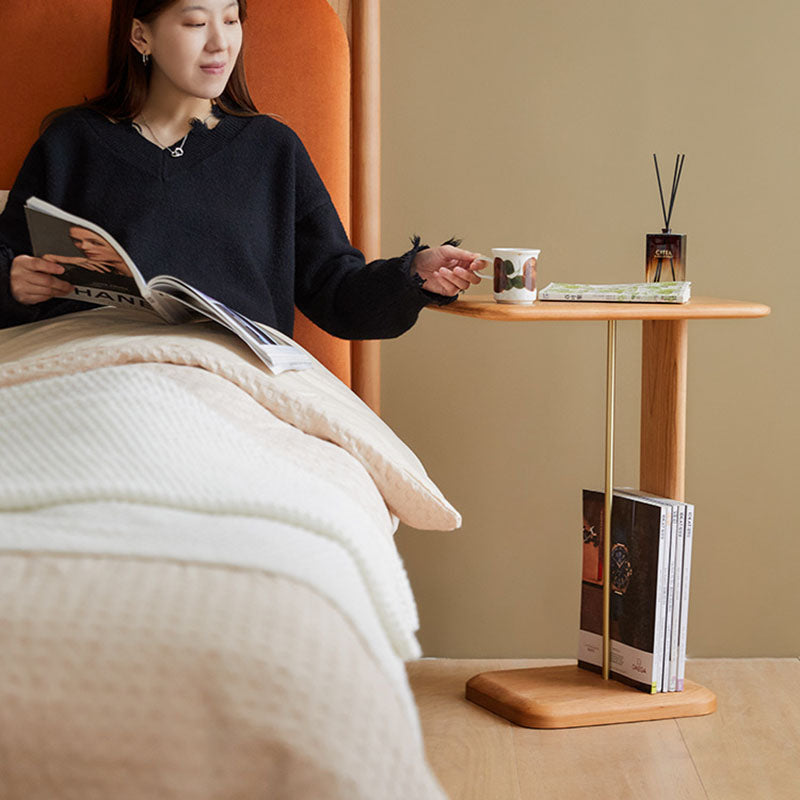 Modern Minimalist Rectangular Solid Wood End Table 2-Tier For Living Room