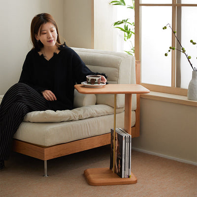 Modern Minimalist Rectangular Solid Wood End Table 2-Tier For Living Room