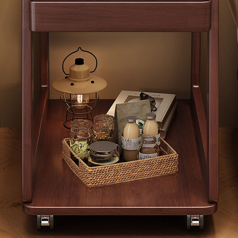 Modern Minimalist Rectangular Solid Wood End Table 1-Drawer 2-Tier Movable For Living Room