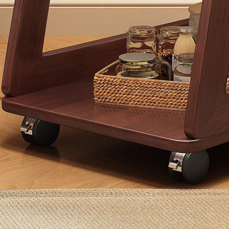 Modern Minimalist Rectangular Solid Wood End Table 1-Drawer 2-Tier Movable For Living Room