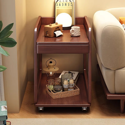 Modern Minimalist Rectangular Solid Wood End Table 1-Drawer 2-Tier Movable For Living Room