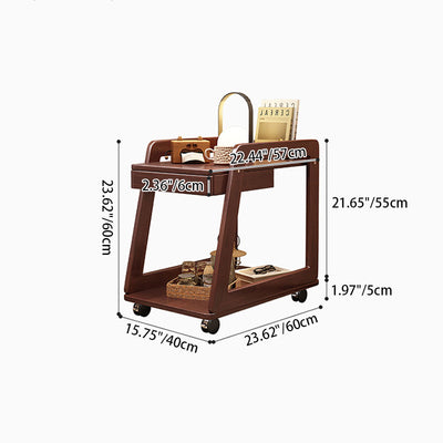 Modern Minimalist Rectangular Solid Wood End Table 1-Drawer 2-Tier Movable For Living Room