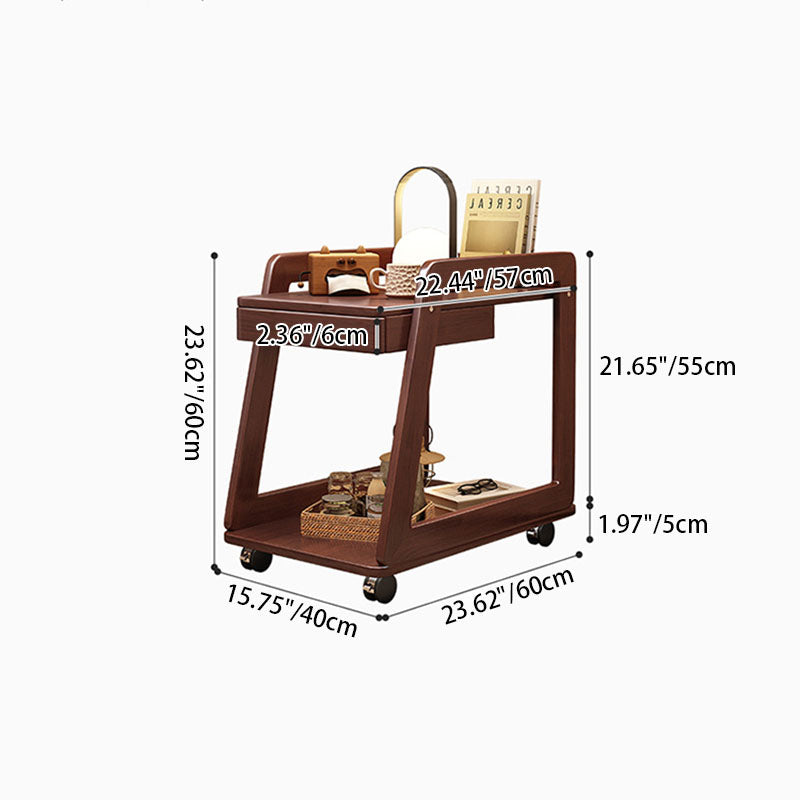 Modern Minimalist Rectangular Solid Wood End Table 1-Drawer 2-Tier Movable For Living Room
