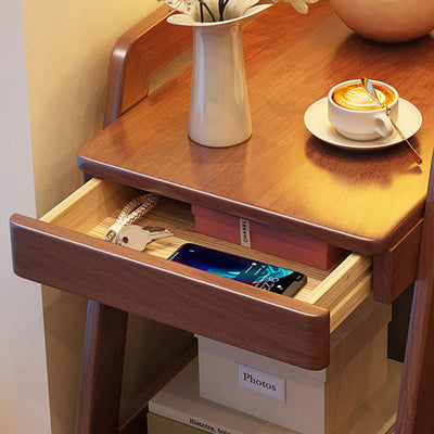 Modern Minimalist Rectangular Solid Wood End Table 1-Drawer 2-Tier Movable For Living Room