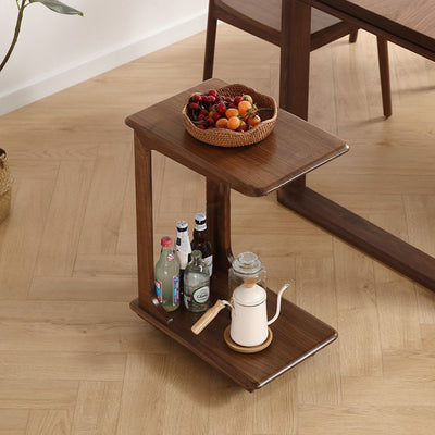 Modern Minimalist Rectangular Solid Wood End Table 2-Tier Movable For Living Room