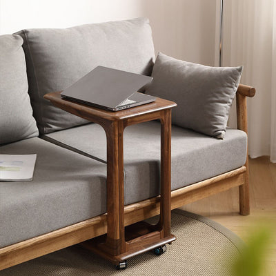 Modern Minimalist Rectangular Solid Wood End Table 2-Tier Movable For Living Room