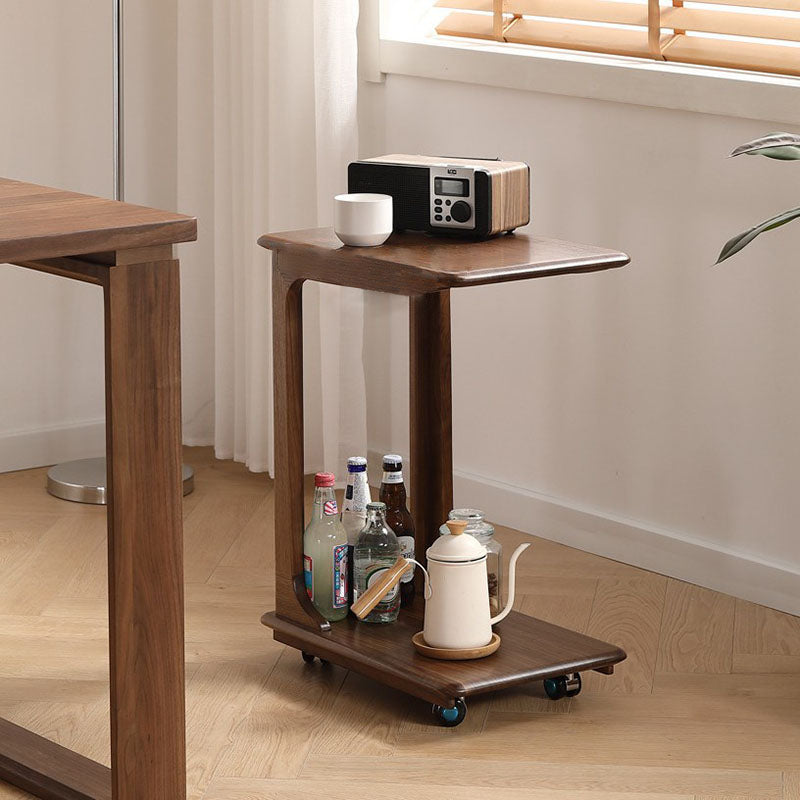 Modern Minimalist Rectangular Solid Wood End Table 2-Tier Movable For Living Room
