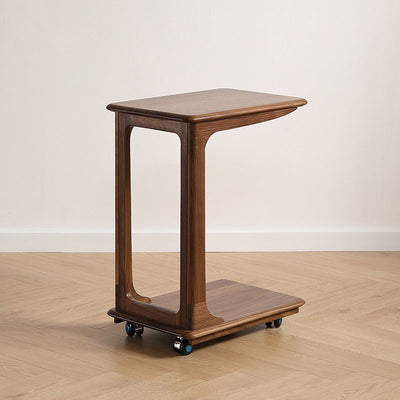 Modern Minimalist Rectangular Solid Wood End Table 2-Tier Movable For Living Room