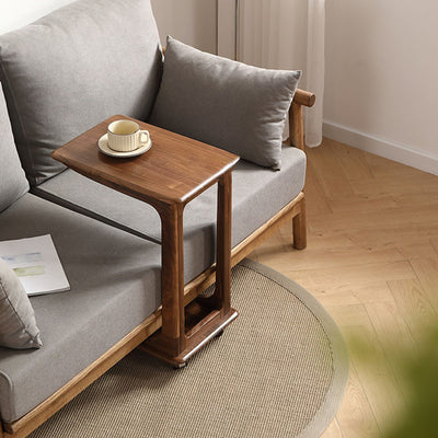 Modern Minimalist Rectangular Solid Wood End Table 2-Tier Movable For Living Room