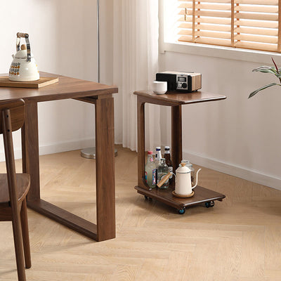 Modern Minimalist Rectangular Solid Wood End Table 2-Tier Movable For Living Room