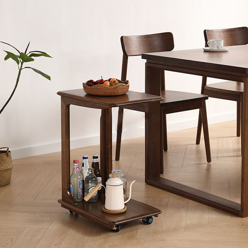 Modern Minimalist Rectangular Solid Wood End Table 2-Tier Movable For Living Room