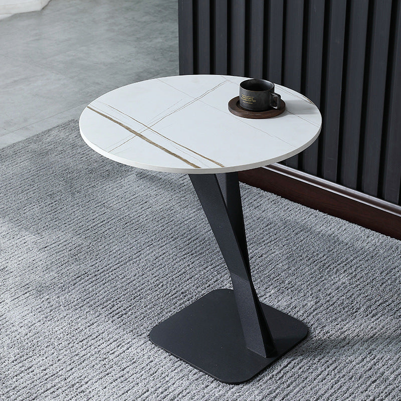 Modern Minimalist Round Stone Slab Carbon Steel End Table For Living Room