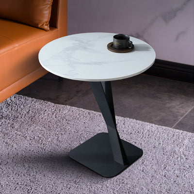Modern Minimalist Round Stone Slab Carbon Steel End Table For Living Room