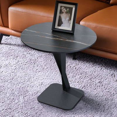 Modern Minimalist Round Stone Slab Carbon Steel End Table For Living Room
