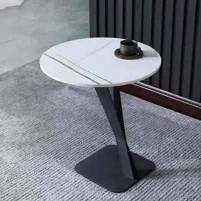 Modern Minimalist Round Stone Slab Carbon Steel End Table For Living Room