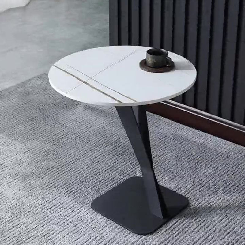 Modern Minimalist Round Stone Slab Carbon Steel End Table For Living Room