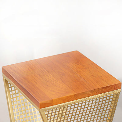 Modern Minimalist Square Metal Solid Wood Display Rack Openwork Design For Living Room