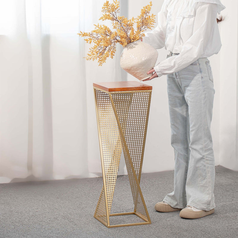 Modern Minimalist Square Metal Solid Wood Display Rack Openwork Design For Living Room