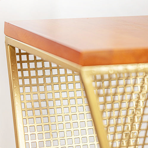 モダンミニマル スクエア型メタル×オーク材 ディスプレイラック 透かしデザイン リビングルーム用 