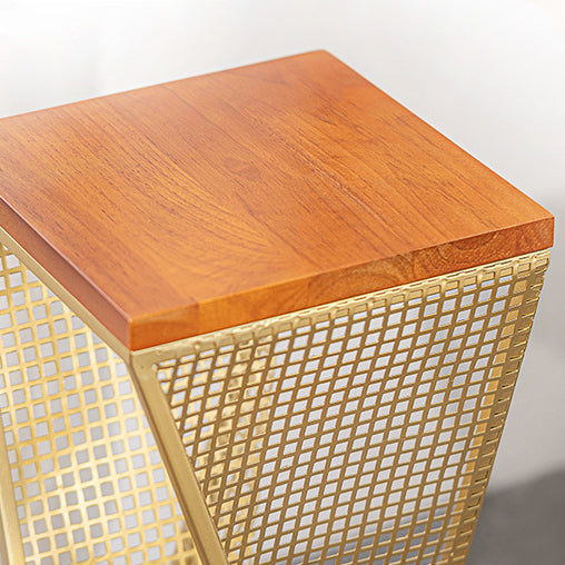 Modern Minimalist Square Metal Solid Wood Display Rack Openwork Design For Living Room
