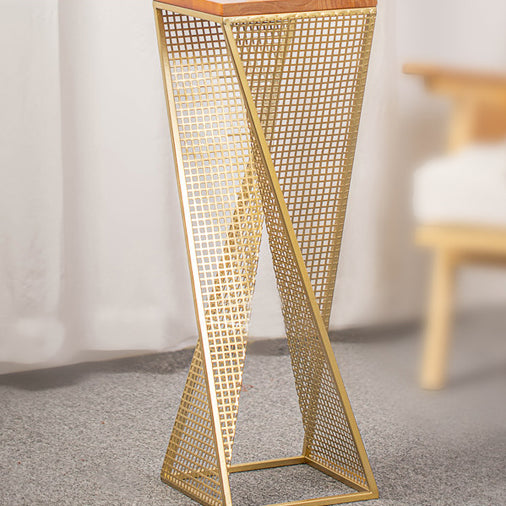 Modern Minimalist Square Metal Solid Wood Display Rack Openwork Design For Living Room