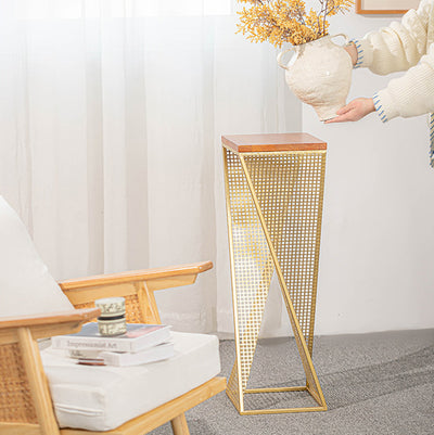 Modern Minimalist Square Metal Solid Wood Display Rack Openwork Design For Living Room