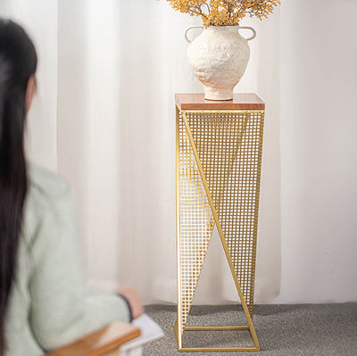 Modern Minimalist Square Metal Solid Wood Display Rack Openwork Design For Living Room