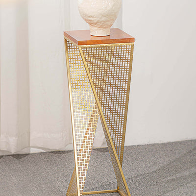 Modern Minimalist Square Metal Solid Wood Display Rack Openwork Design For Living Room