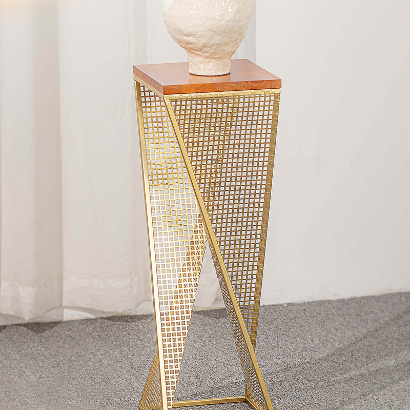 Modern Minimalist Square Metal Solid Wood Display Rack Openwork Design For Living Room