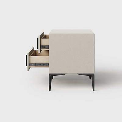 Modern Minimalist Rectangular PU Leather Solid Wood Carbon Steel Nightstand 4-Leg 2-Drawer For Bedroom