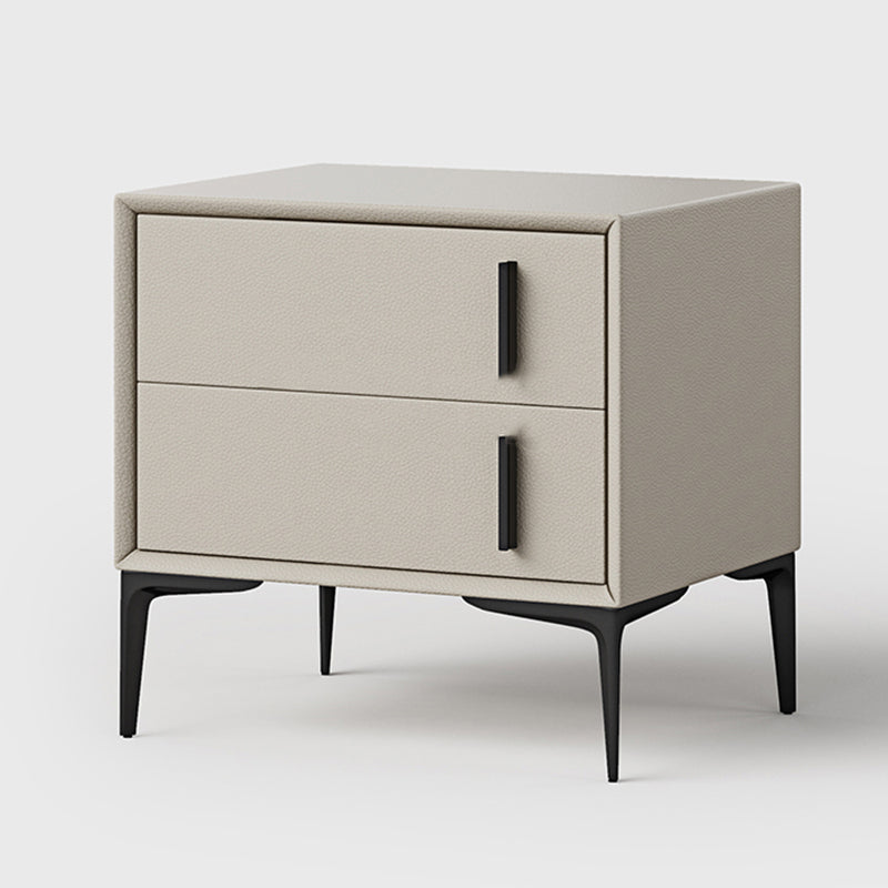 Modern Minimalist Rectangular PU Leather Solid Wood Carbon Steel Nightstand 4-Leg 2-Drawer For Bedroom