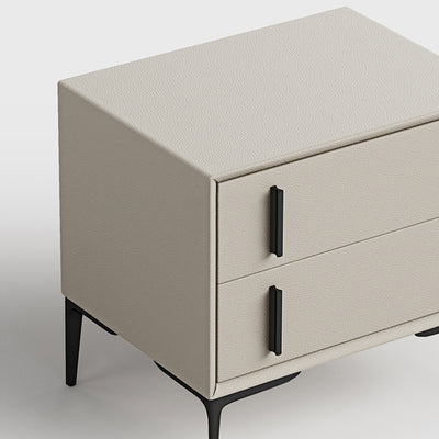 Modern Minimalist Rectangular PU Leather Solid Wood Carbon Steel Nightstand 4-Leg 2-Drawer For Bedroom
